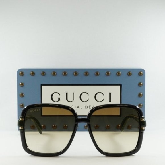 FINAL PRICE NEW GUCCI GG1066S 003 BLACK GREEN BROWN SQUARE WOMENS SUNGLA… - Picture 3 of 12